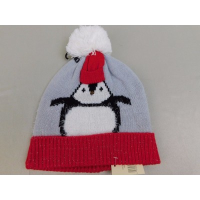 Collection XIIX Metallic Fuzzy Penguin Knit Christmas Beanie Hat Red Grey #6106 51059007540 eb-92666849